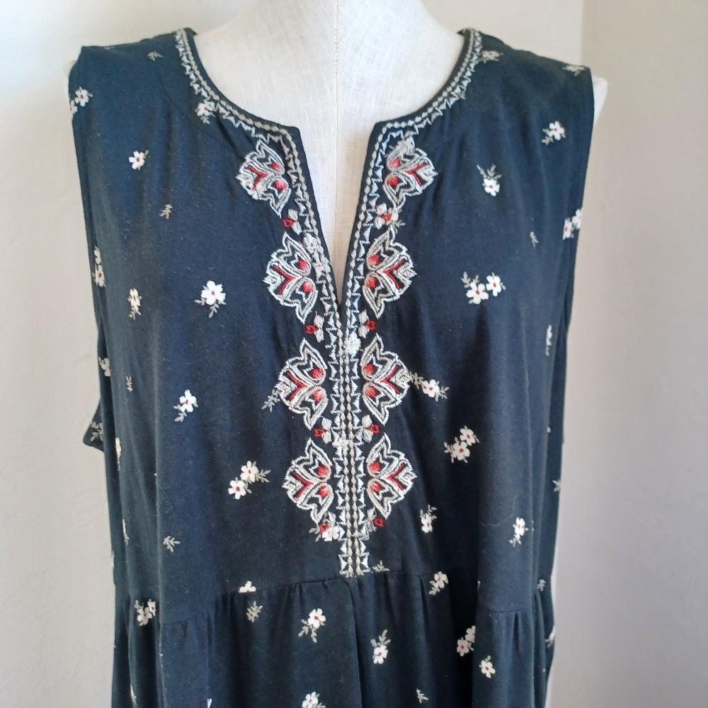 J. Jill Womens 2X Black White Floral Embroidered Sleeveless Maxi Dress 203603 - Picture 4 of 11